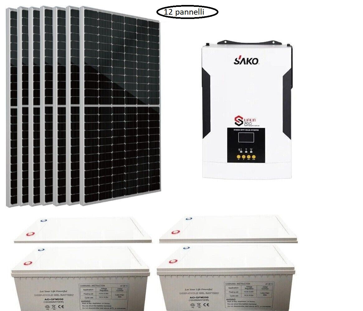 kit fotovoltaico completo 6.6kw Accumulo inverter 5.5kw 12 pannelli 550w 4 batteria accumulo 200ah