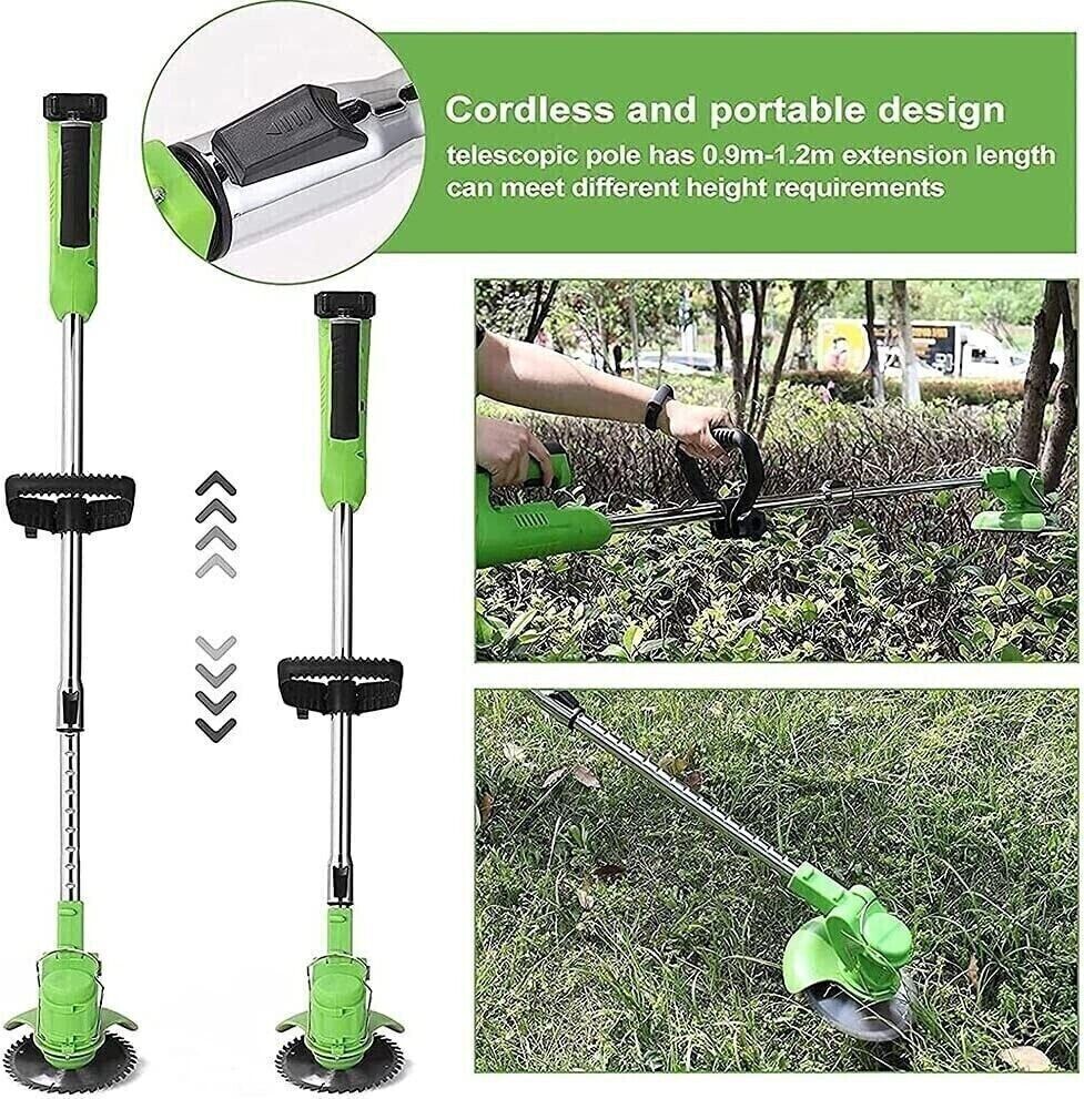 Decespugliatore a Batteria, Tagliabordi Elettrico 24V con 2 Batterie e Lame Metalliche, Tagliaerba senza Fili con Testata Regolabile e Maniglia Telescopica, Tosaerba per Prato e Giardino