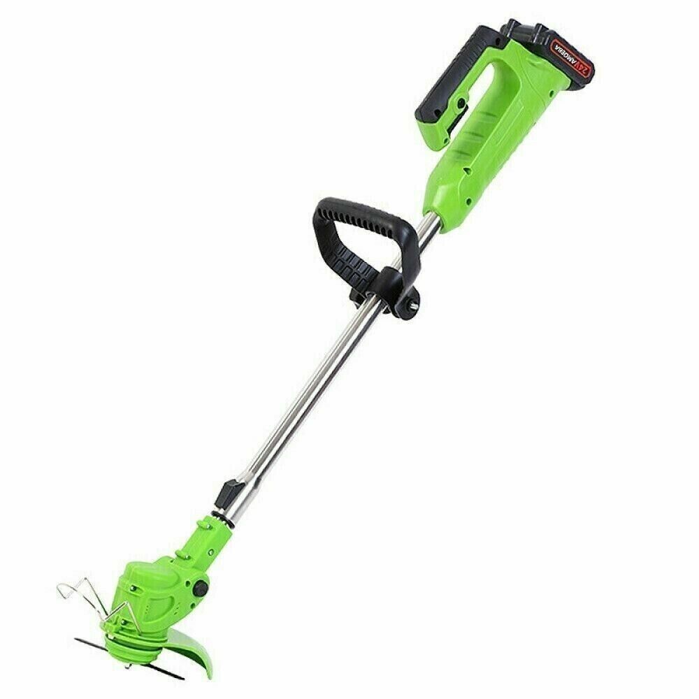 Decespugliatore a Batteria, Tagliabordi Elettrico 24V con 2 Batterie e Lame Metalliche, Tagliaerba senza Fili con Testata Regolabile e Maniglia Telescopica, Tosaerba per Prato e Giardino