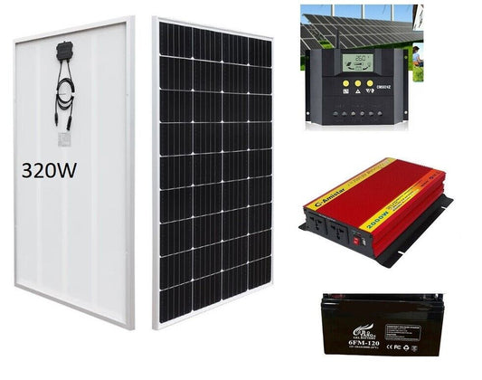 KIT Fotovoltaico 1kw pannello 320w Batteria  120AH Inverter 2000W  Regolatore 50