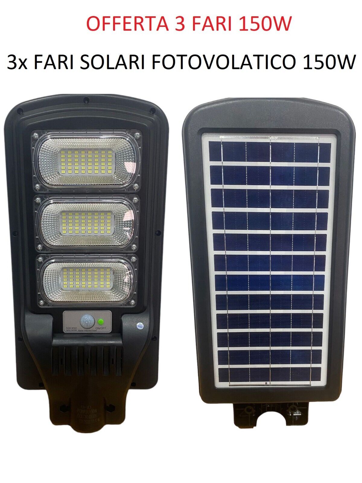 3X Lampione con Pannello Solare 150W Monocristallino Led Esterno Telecomando