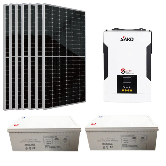 Kit Fotovoltaico con Accumolo 3KW, 5 Pannelli 580W, Inverter 3.5KW, 2 Batterie 200 AH a gel