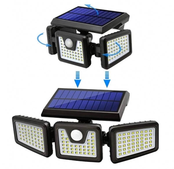 FARO CON PANELLO SOLARE DA PARETE 140 LED SENSORE DI MOVIMENTO IMPERMEABILE