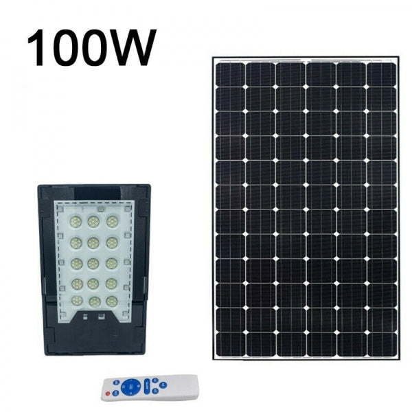 FARO LED 100W PANNELLO SOLARE LUCE FREDDA RGB CARICA VISIBILE CON TELECOMANDO